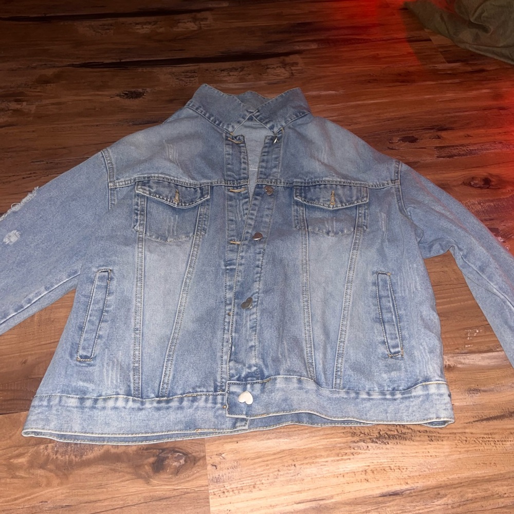 jean jacket, heart buttons, shein, size medium